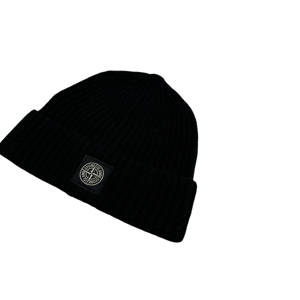 Stone Island 2023 Black Lana Wool Beanie Hat