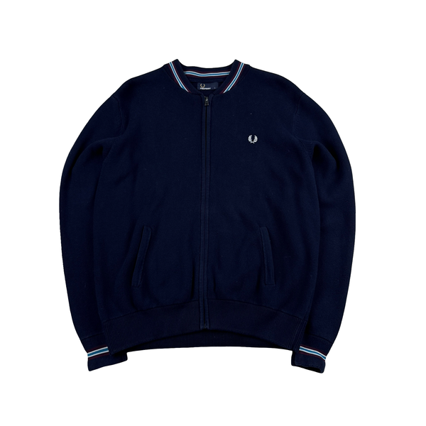 Fred Perry Navy Zipped Collared Knit Jumper - Large