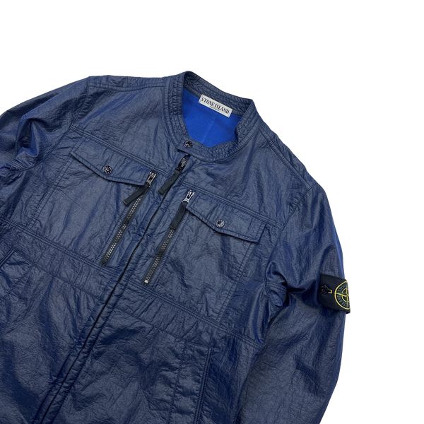 Stone Island Blue Laminated Thick Bonded Nylon Jacket - Large