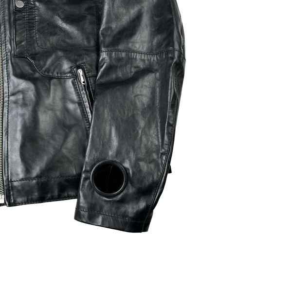 CP Company 2007 Black Zipped Vintage Real Leather Jacket - XXL