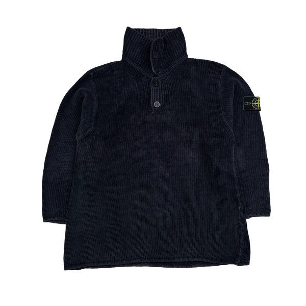 Stone Island Vintage 1995 Navy Chenille Knit Pullover - Medium