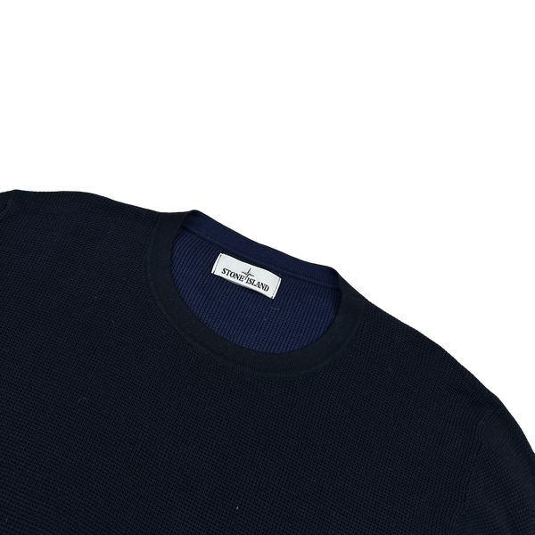 Stone Island 2019 Navy Two Tone Waffle Knit Jumper - Large