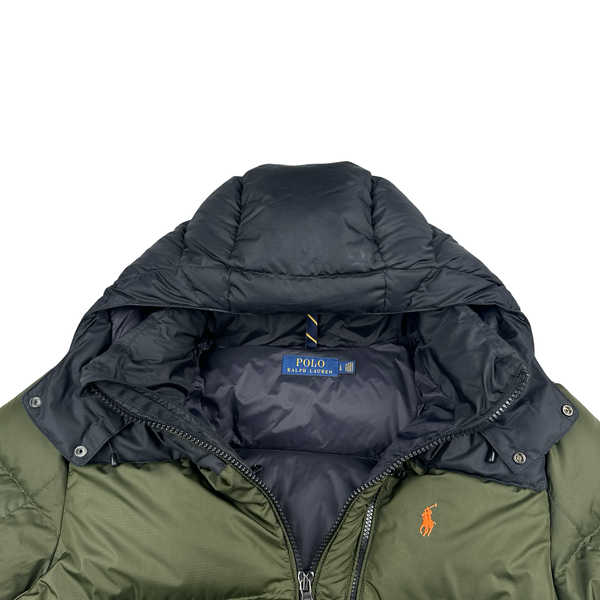 Ralph Lauren Green Colour Block Puffer Thick Down Puffer Jacket - Large