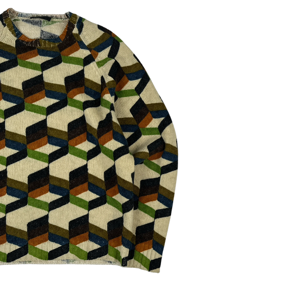Prada 2017 Archive Geometric Wool Monogram Crewneck Knit Jumper - Large