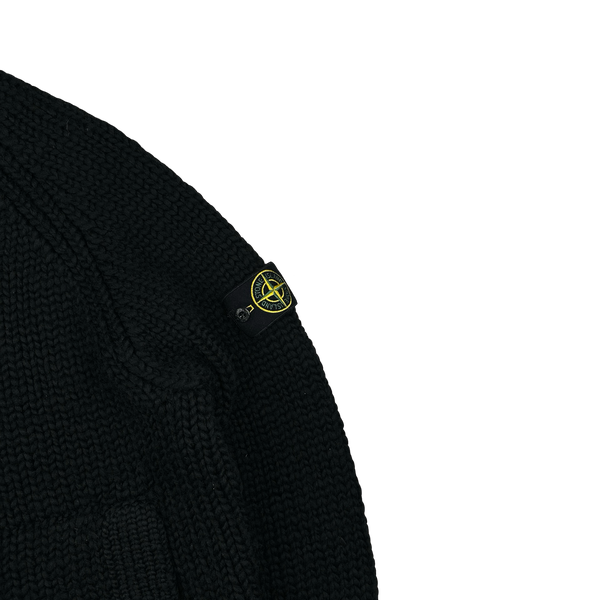 Stone Island 2022 Black 100% Wool Knitted Heavyweight Hoodie - Large