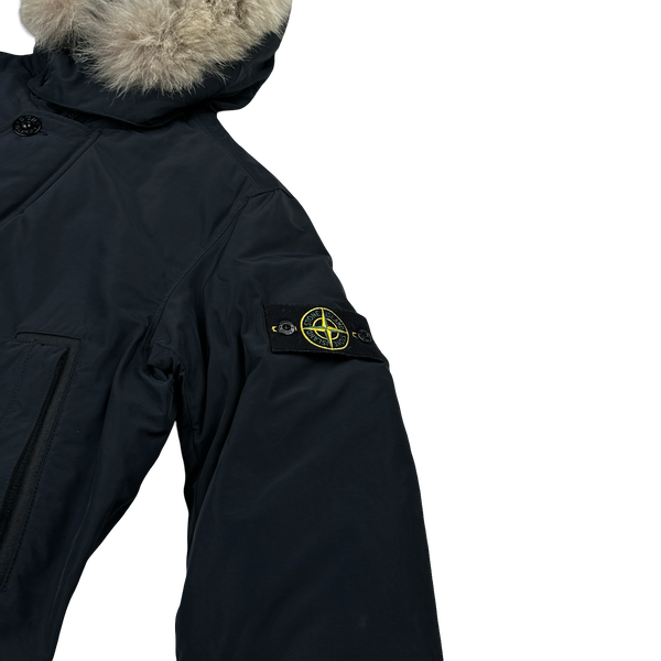 Stone Island 2016 Black Down Filled Micro Reps Fur Hood Parka Jacket - Medium
