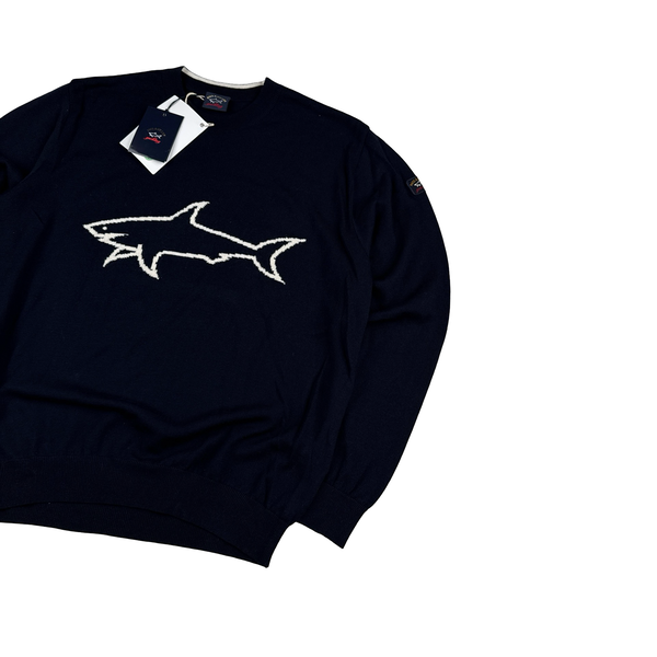 Paul & Shark Navy Wool Logo Crewneck - Large