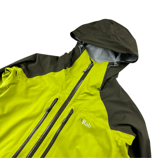 RAB Dark Green/Neon Yellow Neo Zipped Waterproof Rain Jacket - Small