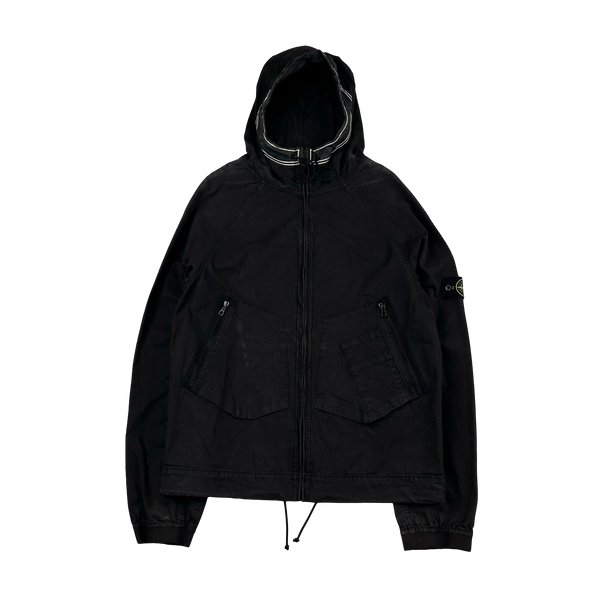 Stone Island 2006 Black Laminated Cotton Hooded Jacket - Large