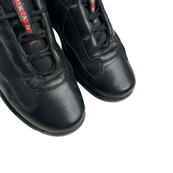Prada Black Red Tab Cup Trainers - UK 9