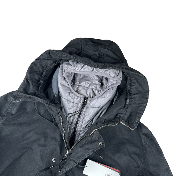 CP Company 50 Fili Black Double Lined Long Fish Tail Jacket - Large