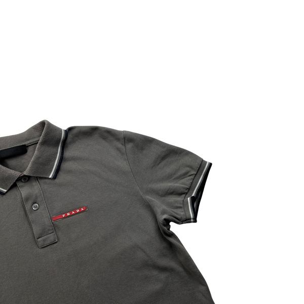 Prada Grey Cotton Collared Polo Shirt - Medium