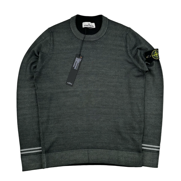 Stone Island 2020 Dark Green Knitted Lana Wool Crewneck Jumper - Small
