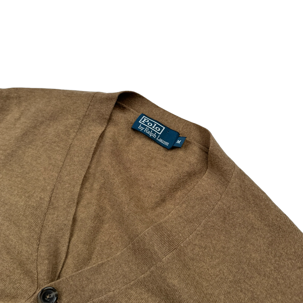 Ralph Lauren Polo Brown Merino Wool Buttoned Suede Elbow Pad Cardigan - Medium
