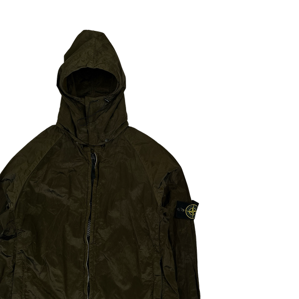 Stone Island 2007 Nylon Metal Khaki Hooded Shimmer Jacket - Medium