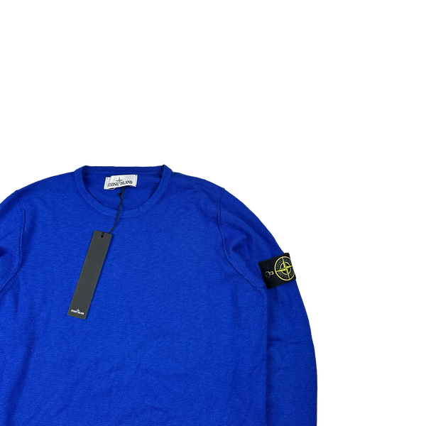 Stone Island 2015 Royal Blue Cotton Knitted Crewneck Jumper - Small