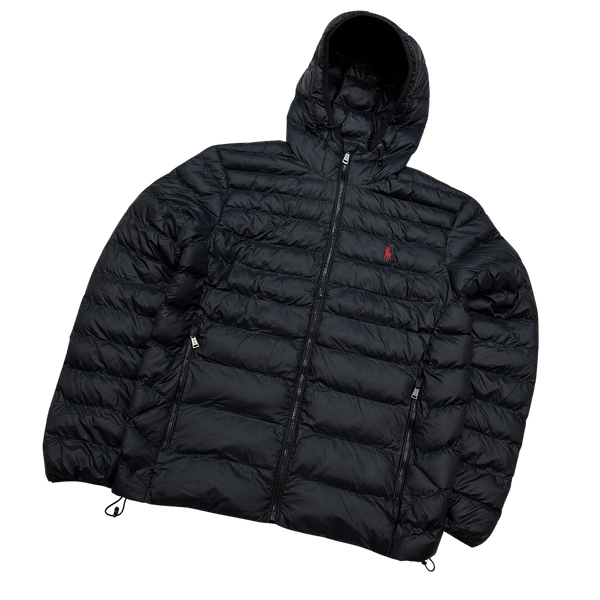 Ralph Lauren Black Padded Nylon Hooded Jacket - Small