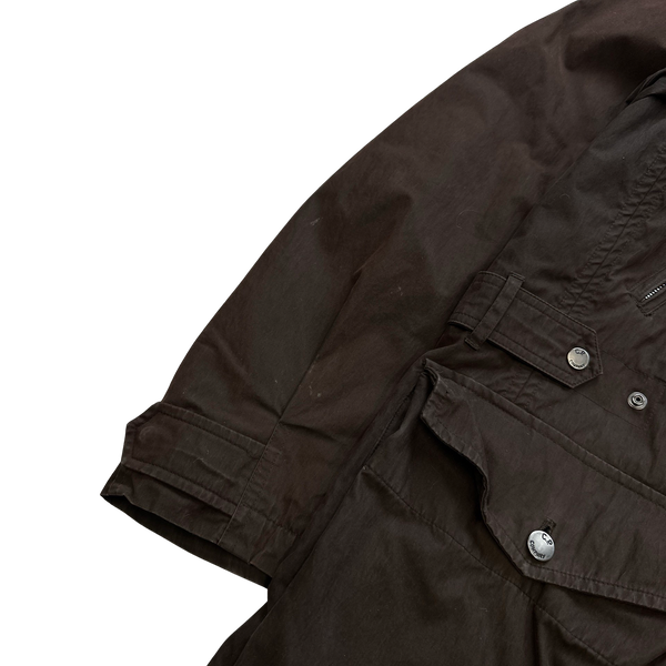CP Company 2005 Brown Cotton Blend Lino Flax Lined Long Parka Jacket - Large