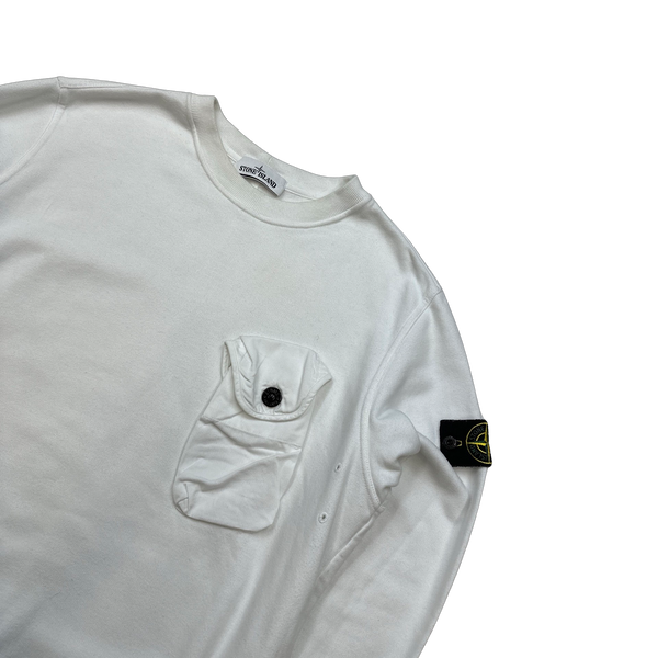 Stone Island 2021 White Chest Pocket Jumper - Medium