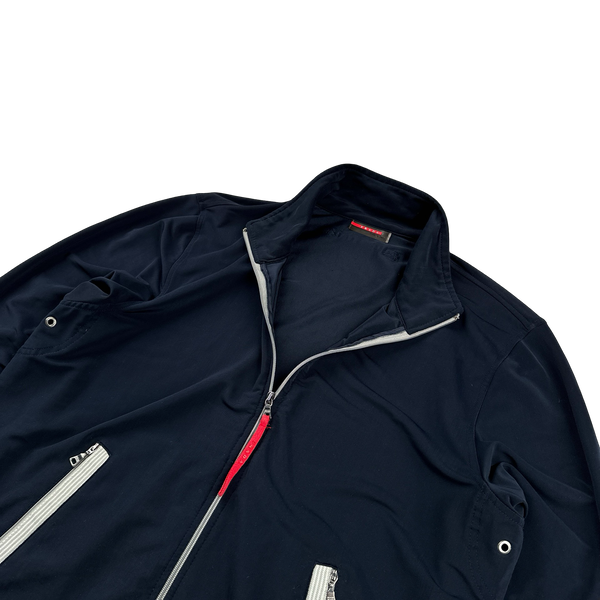 Prada Navy Nylon Stretch Zipped Jumper - Medium