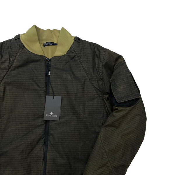 Stone Island 2010 Shadow Project Cotton Lined Khaki Grid Rip Stop Bomber Jacket - Large