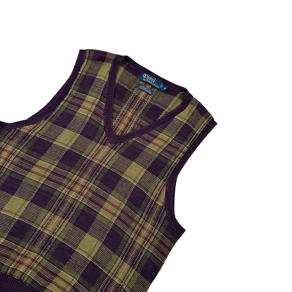 Ralph Lauren Cotton Silk Plaid Knit Vest - Medium