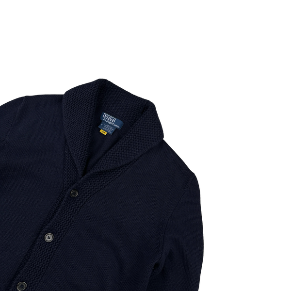Ralph Lauren Navy Wool Knit Buttoned Flag Jumper - Medium