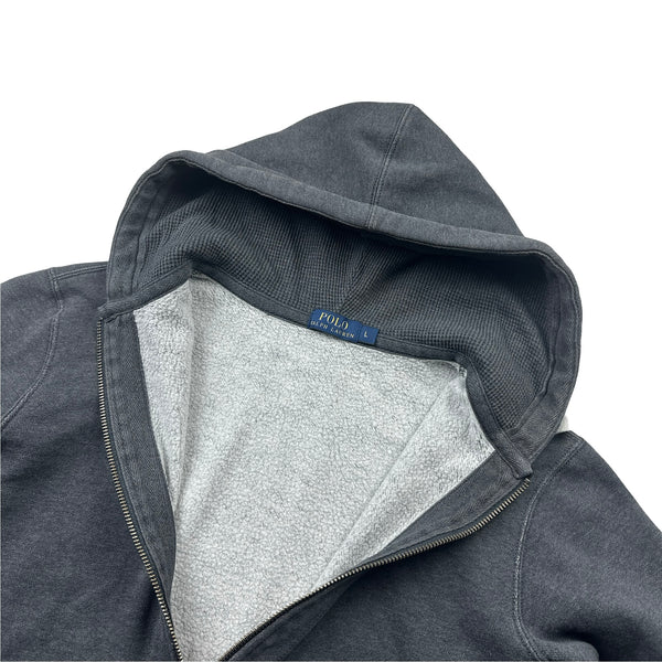 Ralph Lauren Dark Grey Thick Cotton Zipped Hoodie - Large