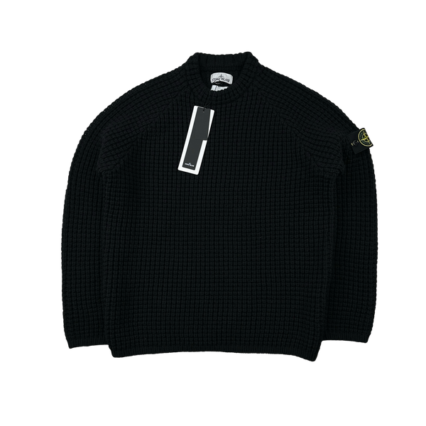 Stone Island X Dover Street Market 2023 Black Thick Wool Printed Crewneck Jumper - Medium & Large