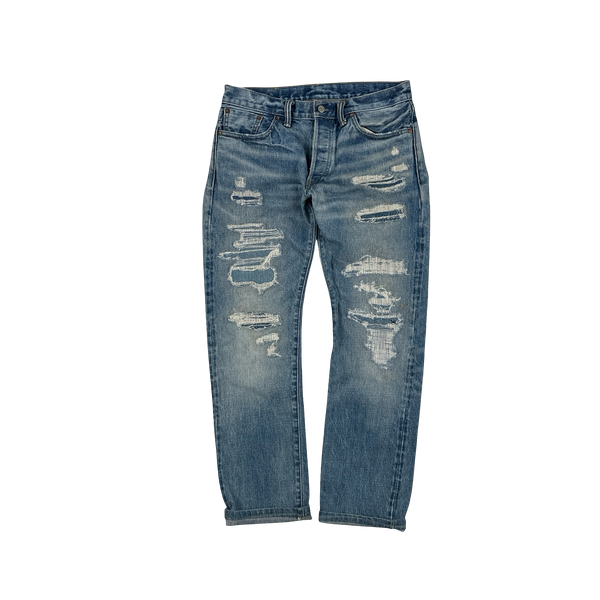 RRL Selvedge Denim Light Wash Ripped Jeans - Small
