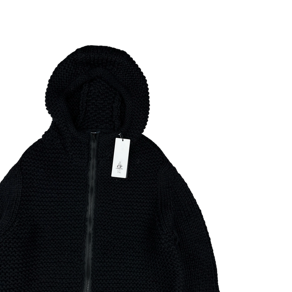 CP Company Black Heavyweight 100% Wool Handmade Knitted Zipped Hoodie - Small, Medium, Large, XL