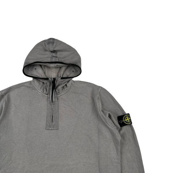 Stone Island 2009 Grey Cotton Quarter Zipped Hoodie - XXL