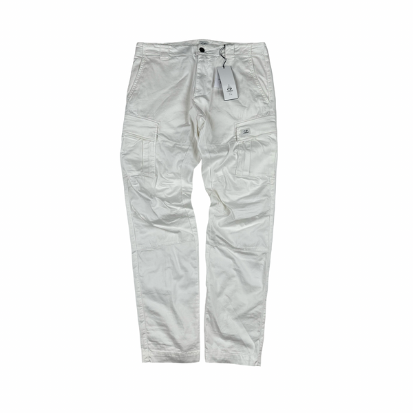 CP Company White Stretch Ergonomic Fit Cargo Trousers - Large