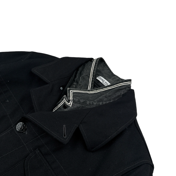 Stone Island 2008 Black Wool Lined Dutch Rope Duffle Jacket - XL