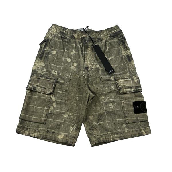 Stone Island 2020 Dust Treatment Laser Patch Camo Cargo Shorts - 28"