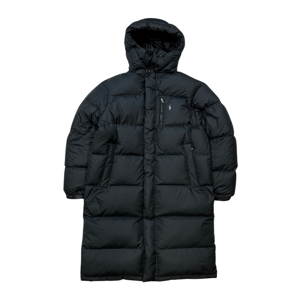 Ralph Lauren Black Padded Down Long Hooded Puffer Jacket Medium