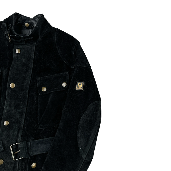 Belstaff Black Multi Pocket Field Suede Leather Zipped Heavyweight Jacket - Small