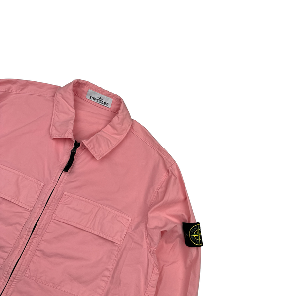 Stone Island 2023 Pink Supima Cotton Twill Zipped Overshirt - Large