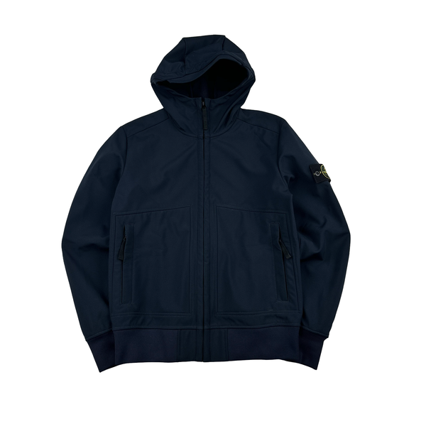 Stone Island Navy Hooded Soft Shell R Jacket - Small