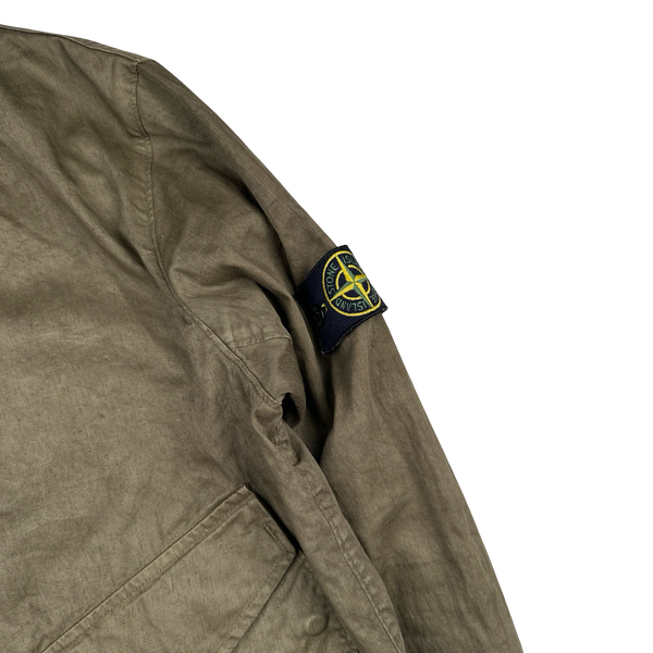 Stone Island 2002 Khaki Lino Flax Blend Zipped Bomber Jacket - Medium