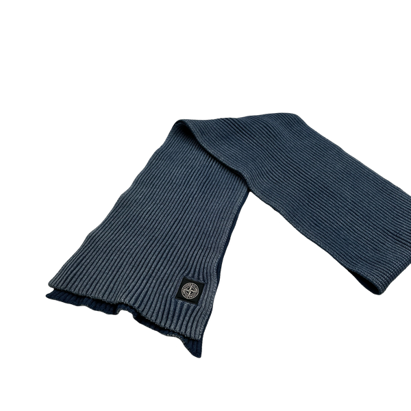 Stone Island Blue Ribbed Patch Scarf