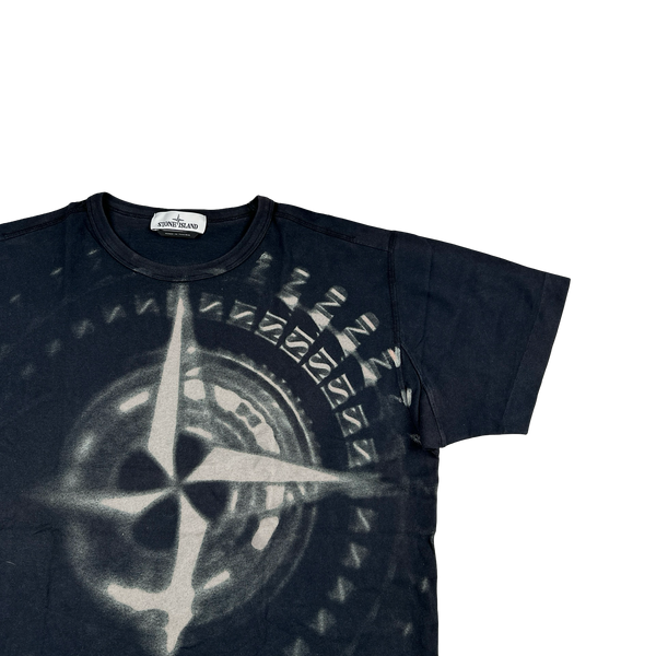 Stone Island 2019 Navy Garment Dyed Compass Print T Shirt - XL