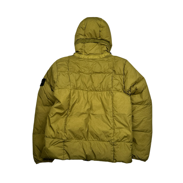 Stone Island 2019 Chartreuse Down Garment Dyed Crinkle Puffer Jacket - Small