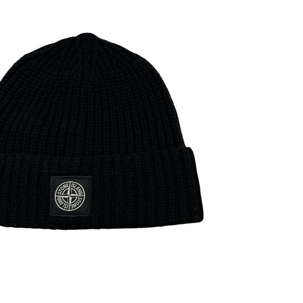 Stone Island 2023 Black Lana Wool Beanie Hat