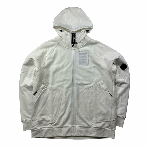 CP Company White Raised Diagonal Fleece Nylon Hooded Jumper - XXL