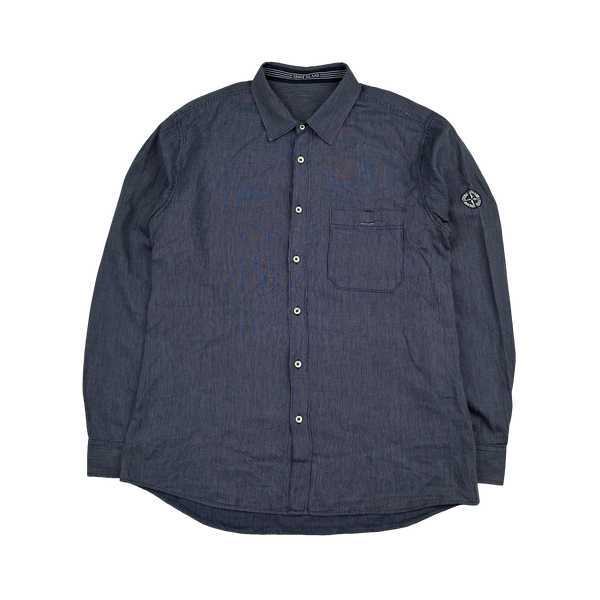 Stone Island Vintage Navy Woven Buttoned Compass Overshirt - XL