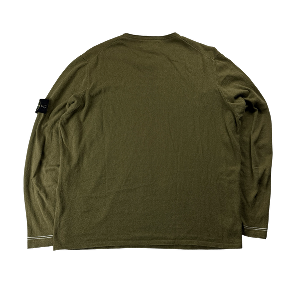 Stone Island Khaki Wool Blend Crewneck Jumper XXL Mat s Island
