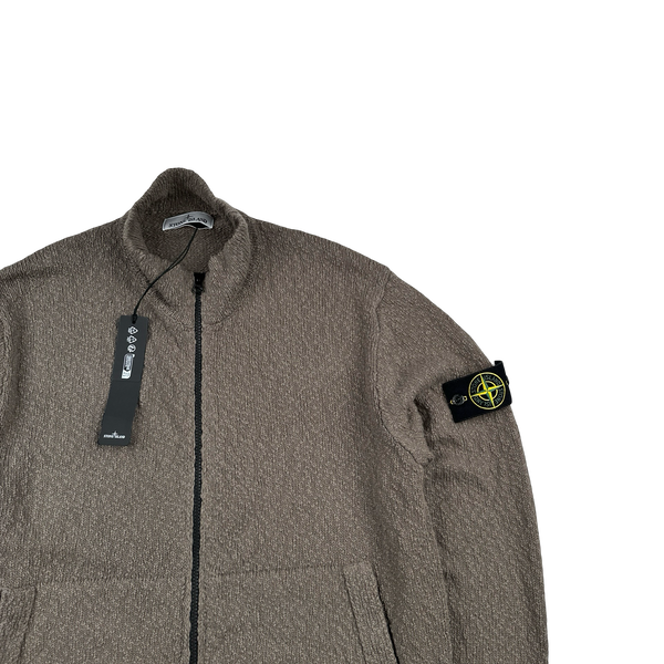 Stone Island 2024 Mocha Linen Cotton Knit Zipped Jumper - Medium