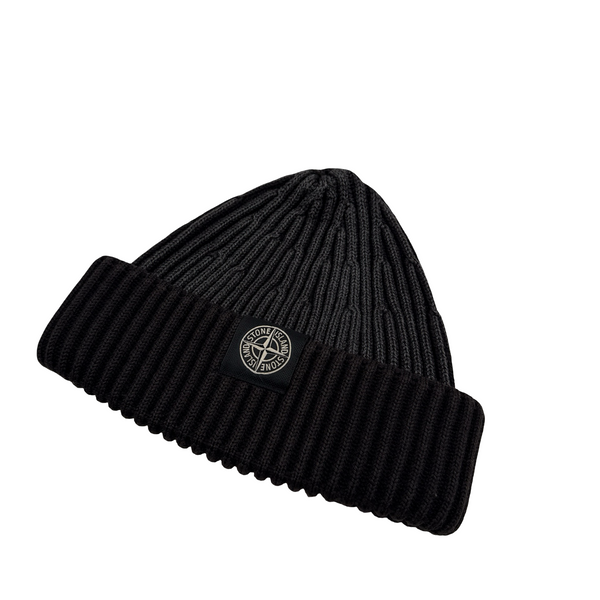 Stone Island Charcoal/Brown Ribbed Logo Patch Beanie