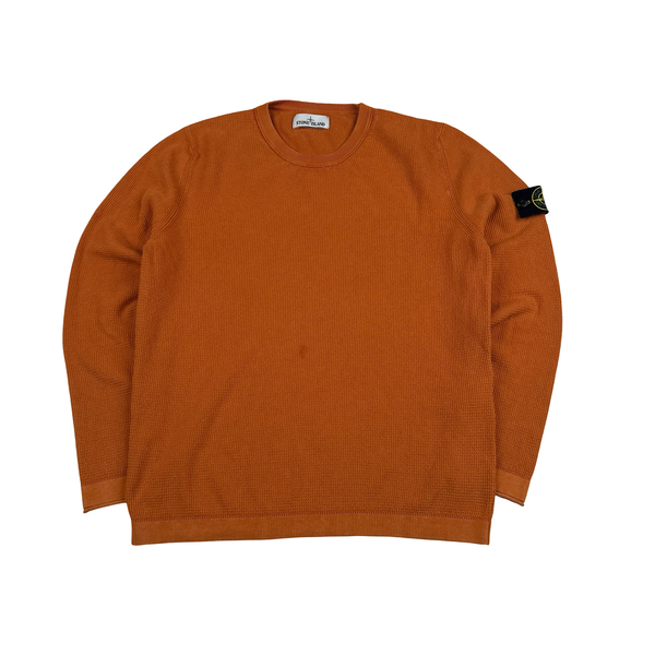 Stone Island Orange Fine Knit Crewneck Jumper - XL